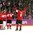 SOCHI, RUSSIA - FEBRUARY 23: Canada's Dan Hamhuis #5, Carey Price #31, Jonathan Toews #16 and Shea Webber #6 celebrate their victory over Sweden during men's gold medal game action at the Sochi 2014 Olympic Winter Games. (Photo by Andre Ringuette/HHOF-IIHF Images)